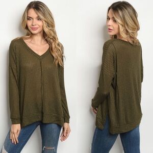 NEW TRENDY Olive Long Sleeve V-Neck Sweater
